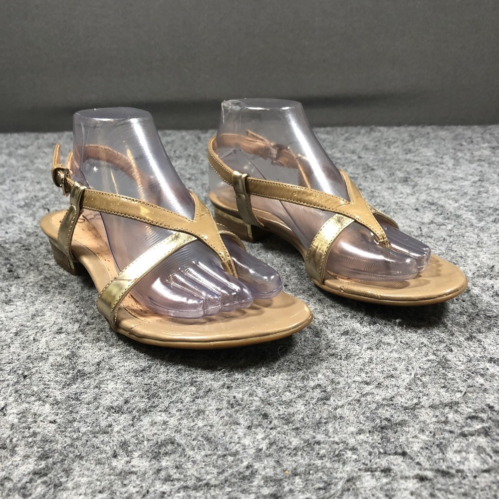 Sofft Sandals Womens 8 Gold Leather Thong Slingback Low Heel Comfort Shoes